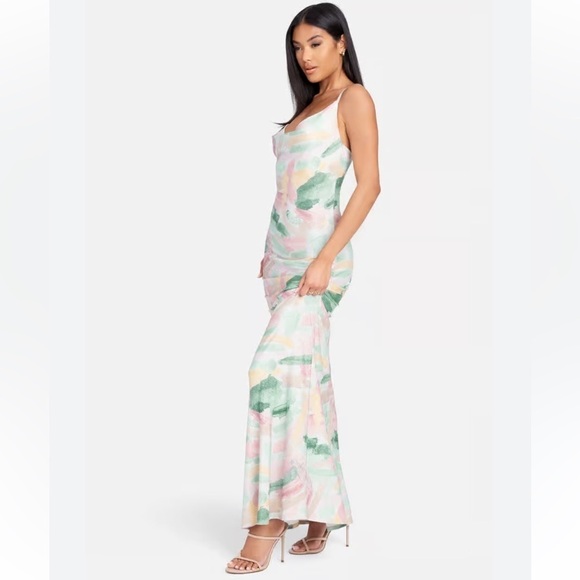 Bebe Watercolor Brush Lurex Gown Shimmery Slip Dress Size Small Party‎ Feminine - Picture 3 of 15